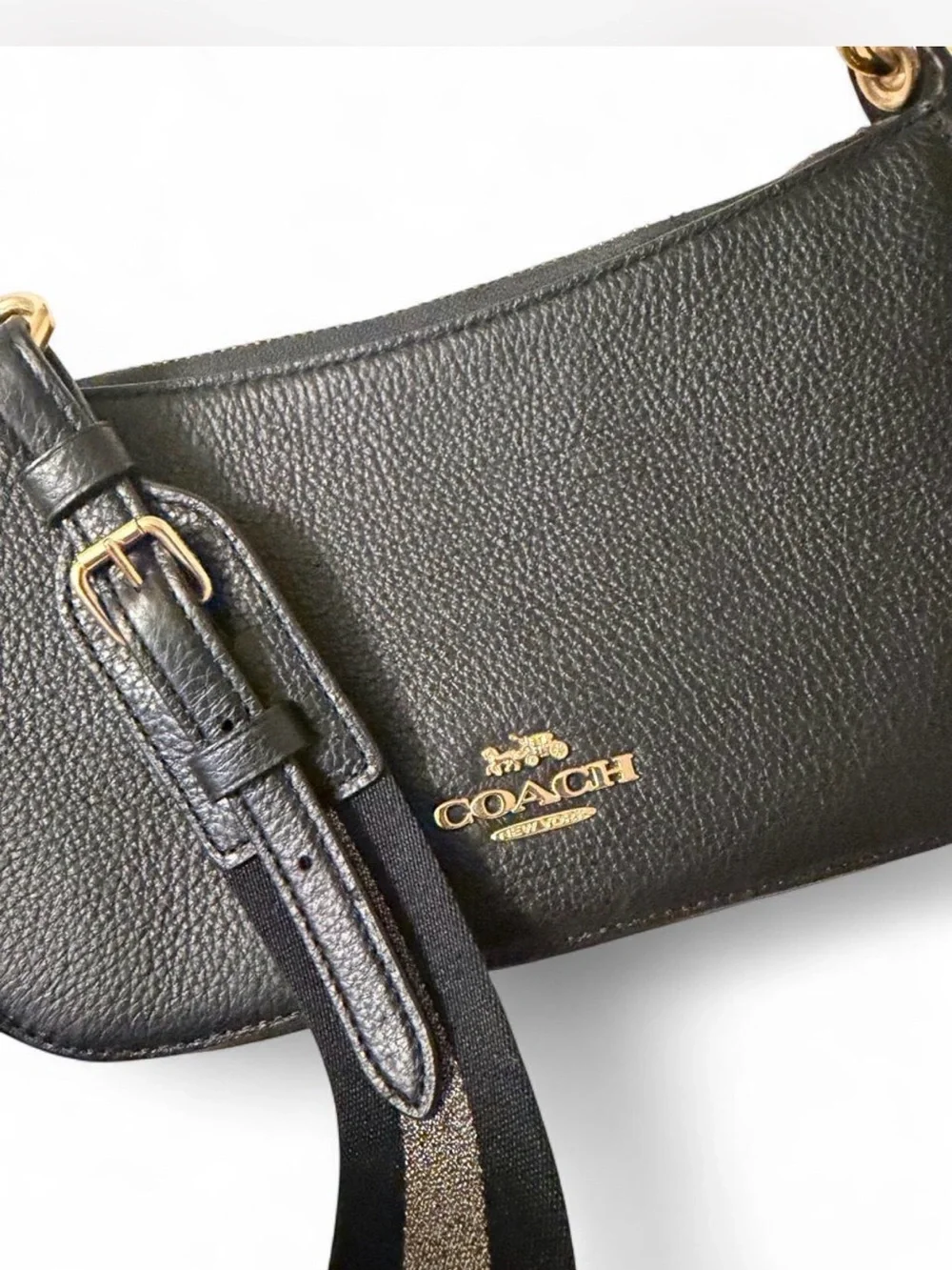 COACH Jes Baguette Leather Crossbody Bag Black C7265